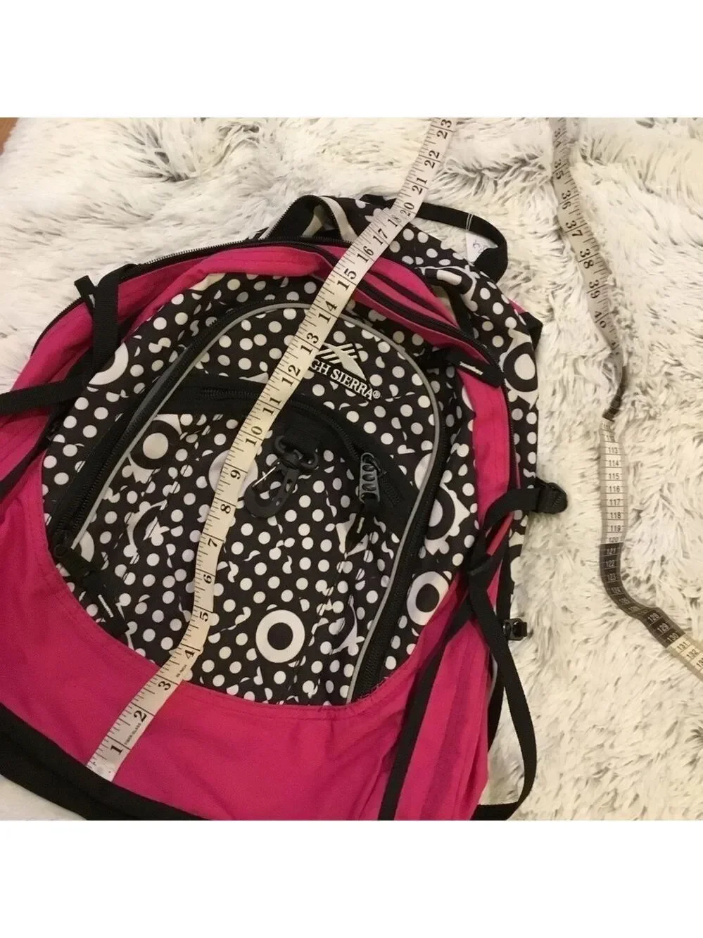 High Sierra pink black and White patterned backpack with suspension stra…